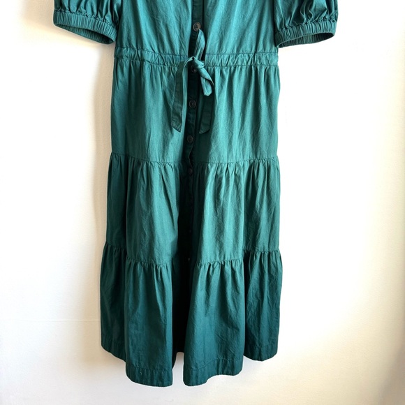 Sea NY Sibylle Solid Dress Forest Poplin Tiered Skirt Ruffle Pockets Medium - Picture 6 of 14